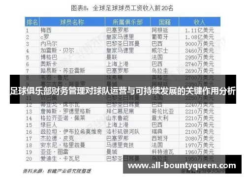足球俱乐部财务管理对球队运营与可持续发展的关键作用分析
