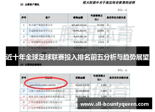 近十年全球足球联赛投入排名前五分析与趋势展望